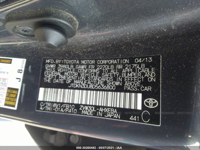 Photo 8 VIN: JTDKN3DU8D5636800 - TOYOTA PRIUS 