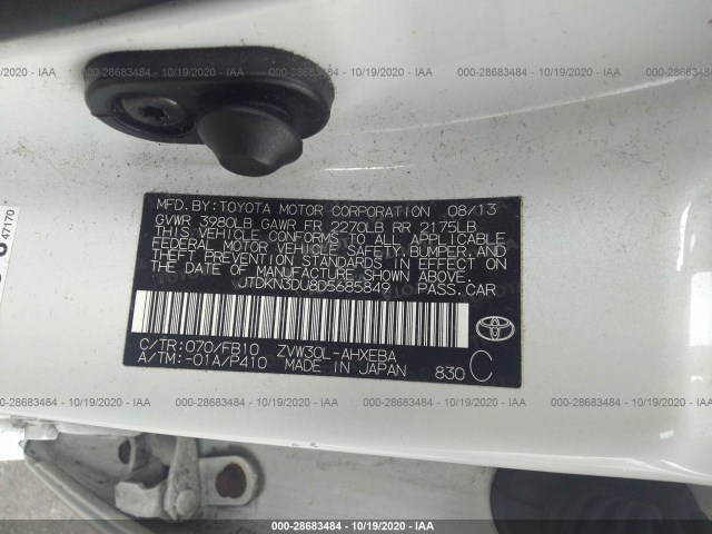 Photo 8 VIN: JTDKN3DU8D5685849 - TOYOTA PRIUS 