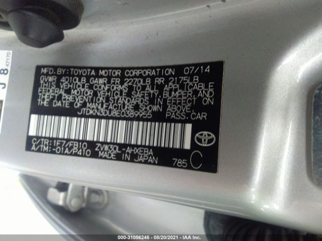 Photo 8 VIN: JTDKN3DU8E0389955 - TOYOTA PRIUS 