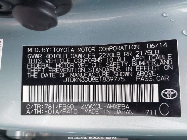 Photo 8 VIN: JTDKN3DU8E1839775 - TOYOTA PRIUS 