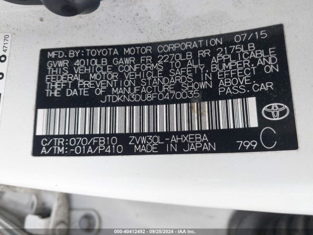 Photo 8 VIN: JTDKN3DU8F0470035 - TOYOTA PRIUS 