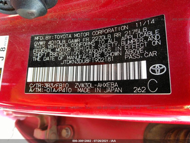 Photo 8 VIN: JTDKN3DU8F1902181 - TOYOTA PRIUS 