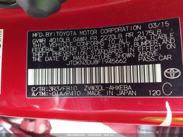 Photo 8 VIN: JTDKN3DU8F1945662 - TOYOTA PRIUS 