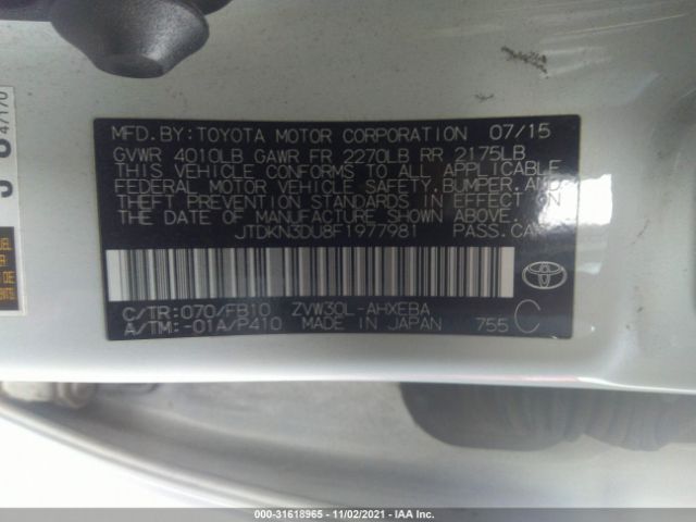 Photo 8 VIN: JTDKN3DU8F1977981 - TOYOTA PRIUS 