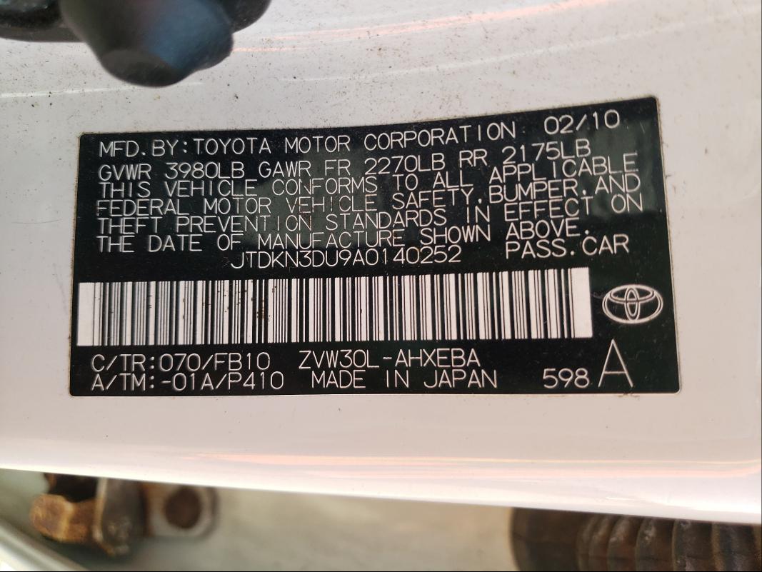 Photo 9 VIN: JTDKN3DU9A0140252 - TOYOTA PRIUS 