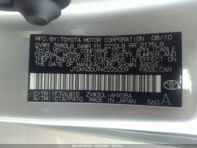 Photo 8 VIN: JTDKN3DU9A0225009 - TOYOTA PRIUS 