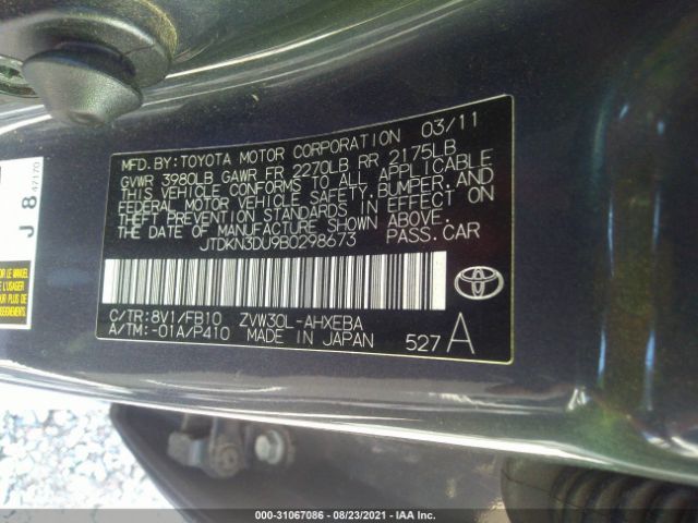 Photo 8 VIN: JTDKN3DU9B0298673 - TOYOTA PRIUS 