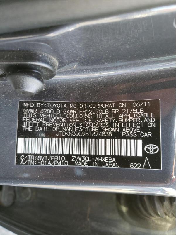 Photo 9 VIN: JTDKN3DU9B1374838 - TOYOTA PRIUS 