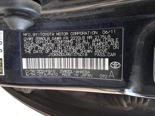 Photo 9 VIN: JTDKN3DU9B1375018 - TOYOTA PRIUS 