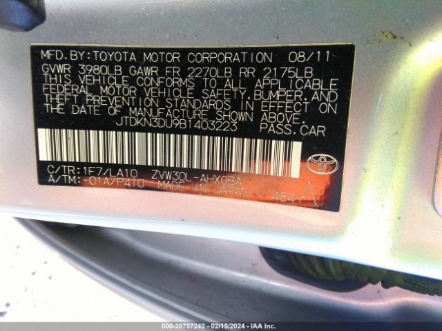 Photo 8 VIN: JTDKN3DU9B1403223 - TOYOTA PRIUS 