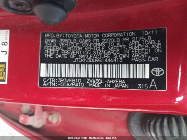 Photo 8 VIN: JTDKN3DU9B1446413 - TOYOTA PRIUS 