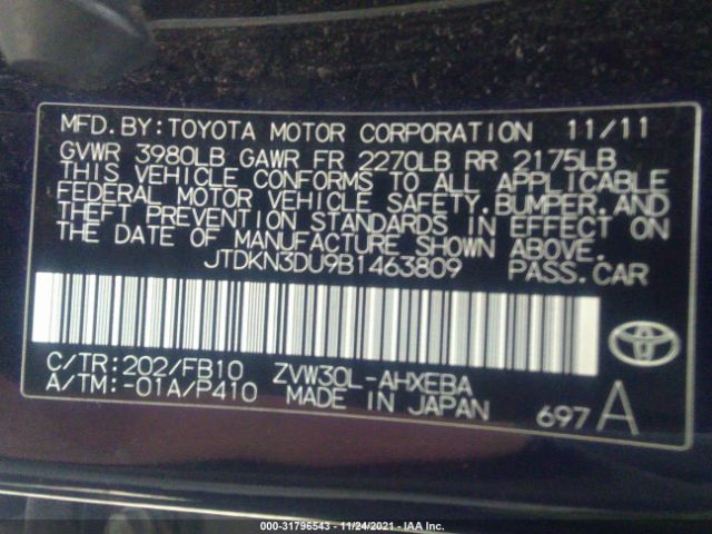 Photo 8 VIN: JTDKN3DU9B1463809 - TOYOTA PRIUS 