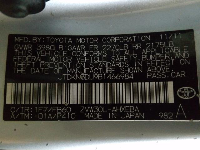 Photo 9 VIN: JTDKN3DU9B1466984 - TOYOTA PRIUS 