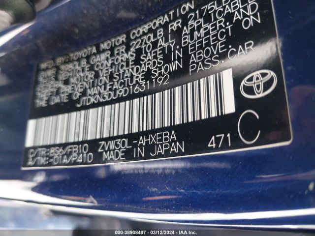 Photo 8 VIN: JTDKN3DU9D1631192 - TOYOTA PRIUS 