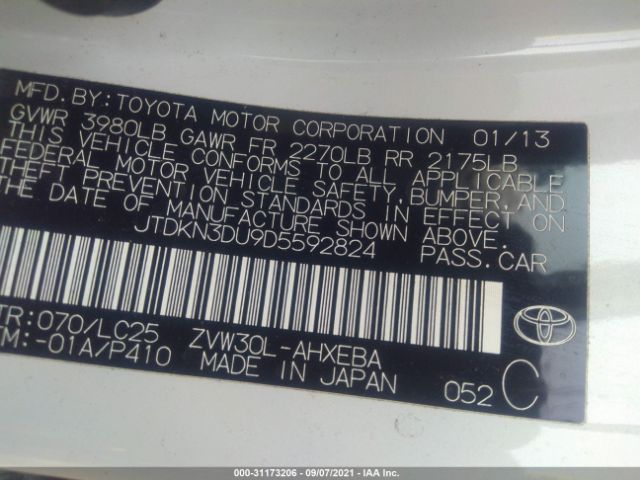 Photo 8 VIN: JTDKN3DU9D5592824 - TOYOTA PRIUS 