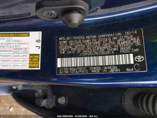 Photo 8 VIN: JTDKN3DU9E0362814 - TOYOTA PRIUS 