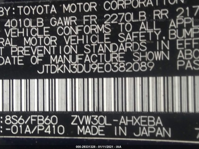 Photo 8 VIN: JTDKN3DU9E0382089 - TOYOTA PRIUS 