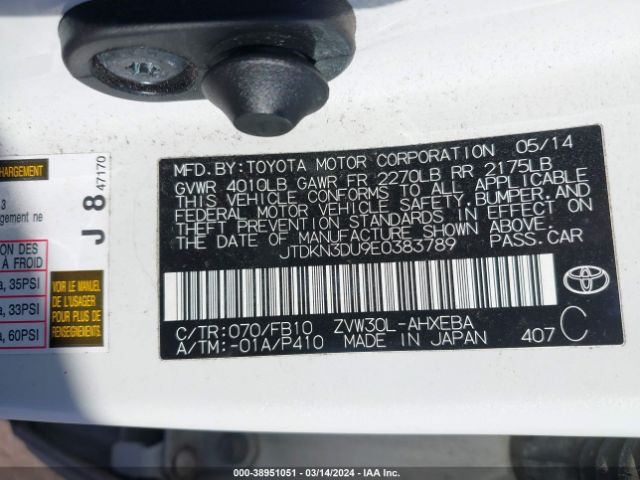 Photo 8 VIN: JTDKN3DU9E0383789 - TOYOTA PRIUS 