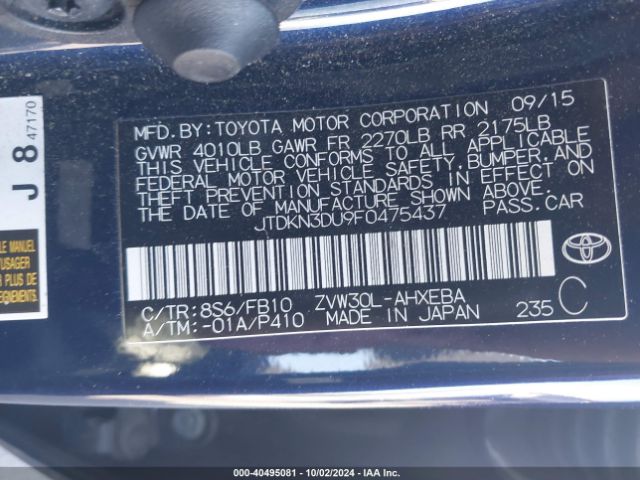 Photo 8 VIN: JTDKN3DU9F0475437 - TOYOTA PRIUS 