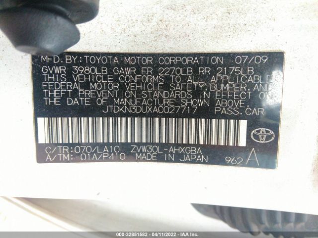 Photo 8 VIN: JTDKN3DUXA0027717 - TOYOTA PRIUS 