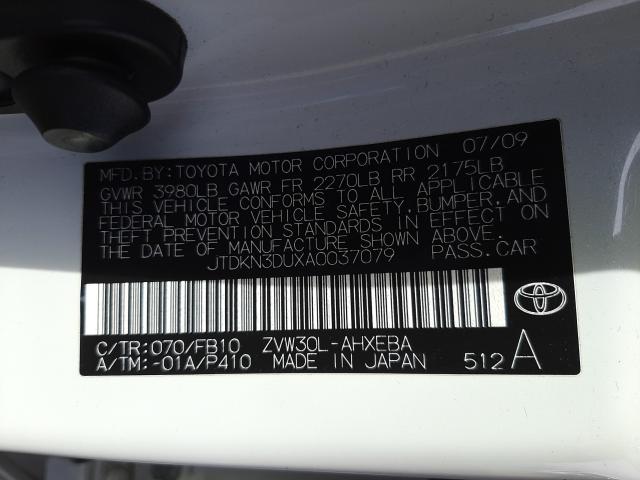 Photo 9 VIN: JTDKN3DUXA0037079 - TOYOTA PRIUS 