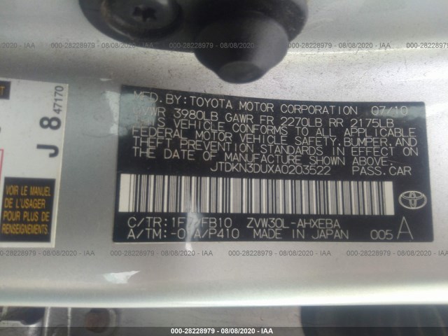 Photo 8 VIN: JTDKN3DUXA0203522 - TOYOTA PRIUS 