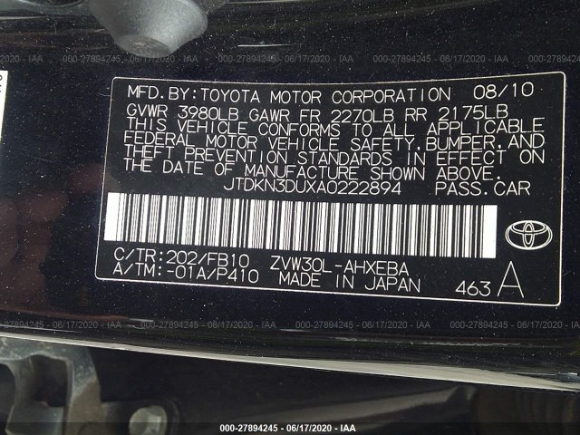 Photo 8 VIN: JTDKN3DUXA0222894 - TOYOTA PRIUS 