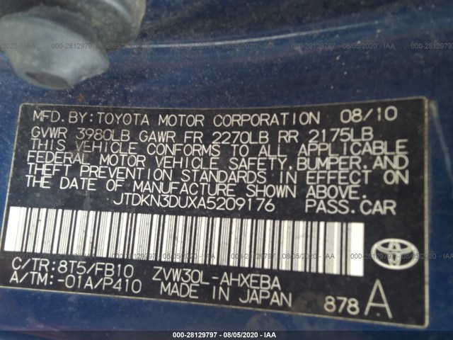 Photo 8 VIN: JTDKN3DUXA5209176 - TOYOTA PRIUS 