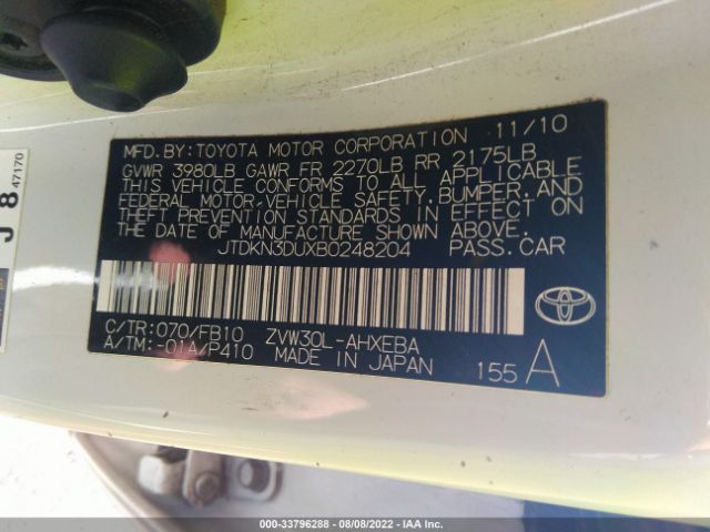 Photo 8 VIN: JTDKN3DUXB0248204 - TOYOTA PRIUS 