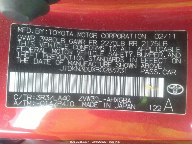 Photo 8 VIN: JTDKN3DUXB0283731 - TOYOTA PRIUS 