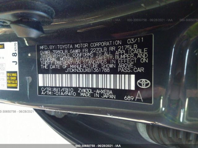 Photo 8 VIN: JTDKN3DUXB1361788 - TOYOTA PRIUS 