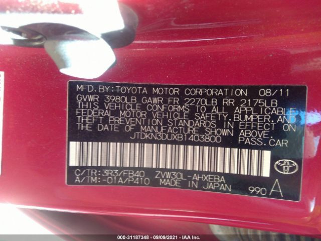 Photo 8 VIN: JTDKN3DUXB1403800 - TOYOTA PRIUS 