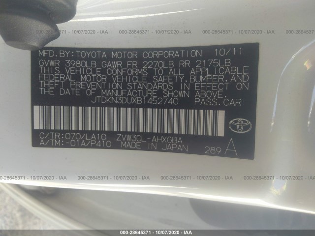 Photo 8 VIN: JTDKN3DUXB1452740 - TOYOTA PRIUS 