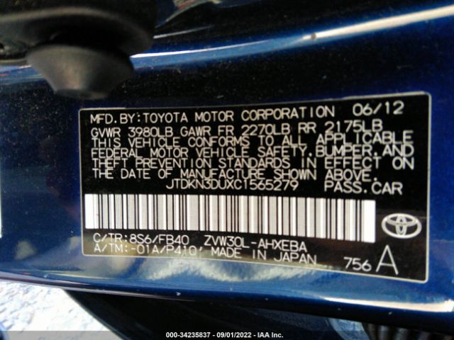 Photo 8 VIN: JTDKN3DUXC1565279 - TOYOTA PRIUS 