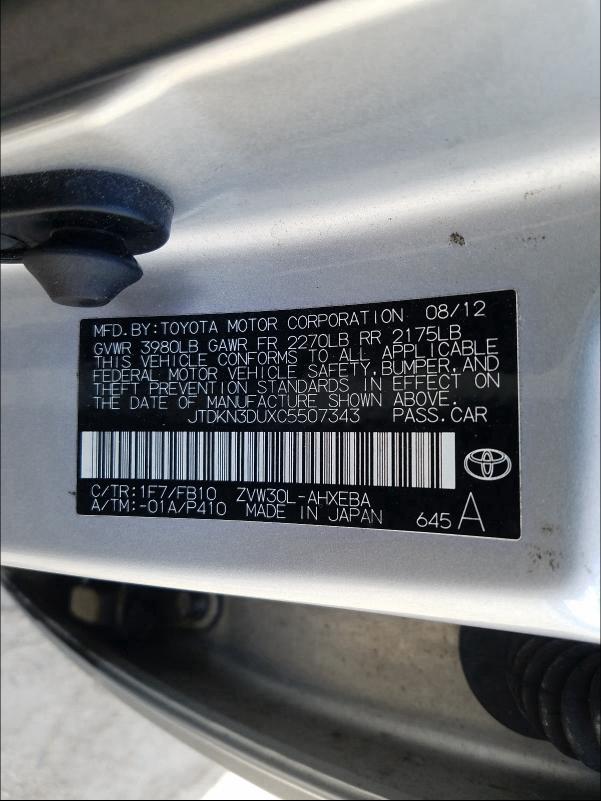 Photo 9 VIN: JTDKN3DUXC5507343 - TOYOTA PRIUS 