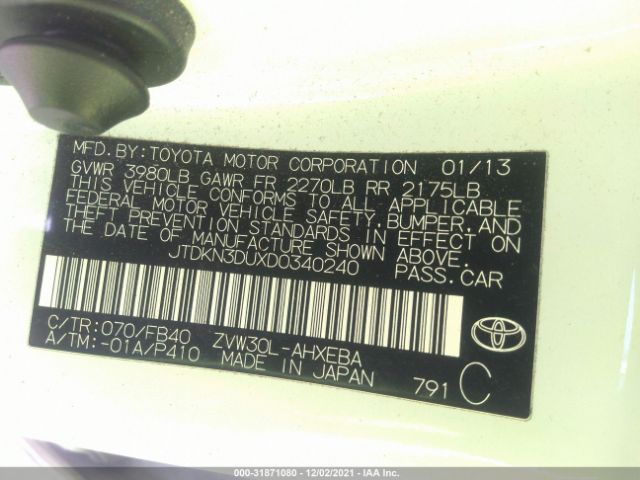 Photo 8 VIN: JTDKN3DUXD0340240 - TOYOTA PRIUS 