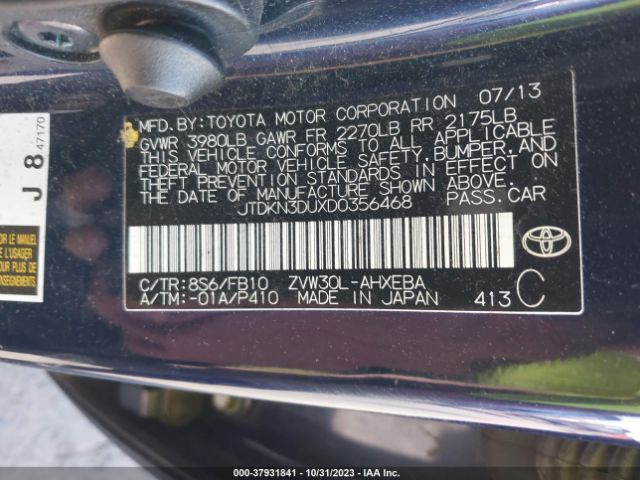 Photo 8 VIN: JTDKN3DUXD0356468 - TOYOTA PRIUS 