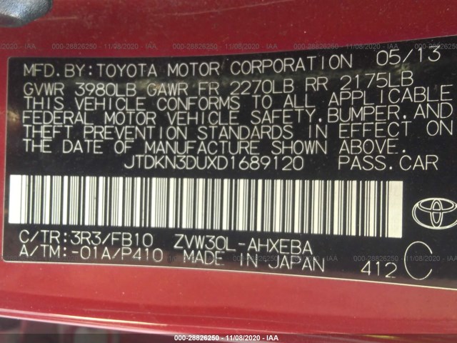 Photo 8 VIN: JTDKN3DUXD1689120 - TOYOTA PRIUS 