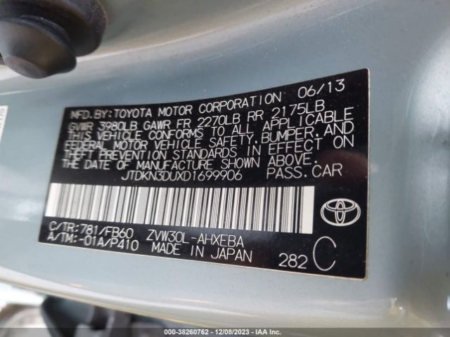 Photo 8 VIN: JTDKN3DUXD1699906 - TOYOTA PRIUS 