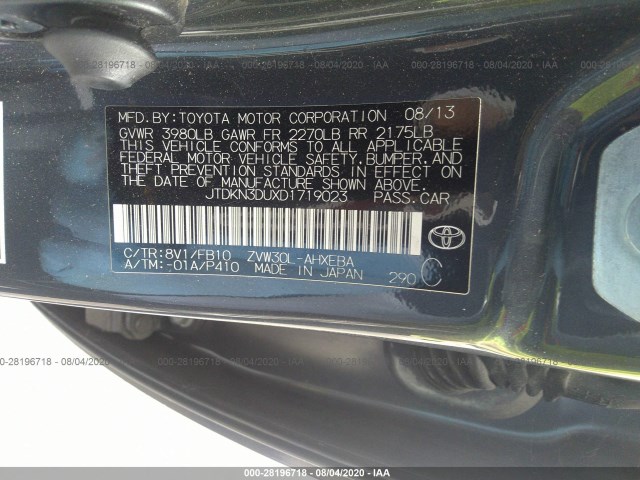 Photo 8 VIN: JTDKN3DUXD1719023 - TOYOTA PRIUS 