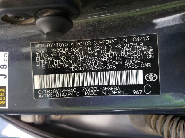 Photo 9 VIN: JTDKN3DUXD5634076 - TOYOTA PRIUS 