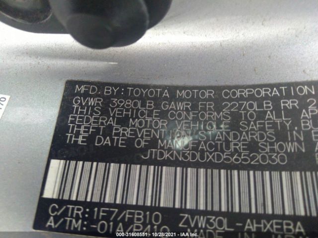 Photo 8 VIN: JTDKN3DUXD5652030 - TOYOTA PRIUS 