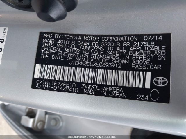 Photo 8 VIN: JTDKN3DUXE0393912 - TOYOTA PRIUS 