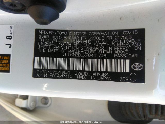 Photo 8 VIN: JTDKN3DUXF0441748 - TOYOTA PRIUS 