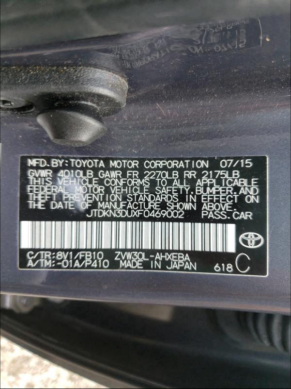 Photo 9 VIN: JTDKN3DUXF0469002 - TOYOTA PRIUS 