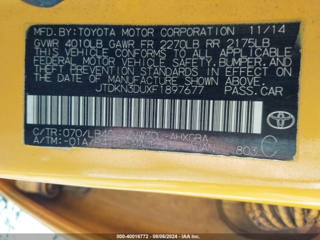 Photo 8 VIN: JTDKN3DUXF1897677 - TOYOTA PRIUS 