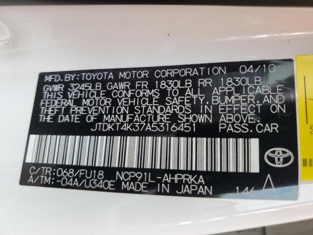 Photo 11 VIN: JTDKT4K37A5316451 - TOYOTA YARIS 