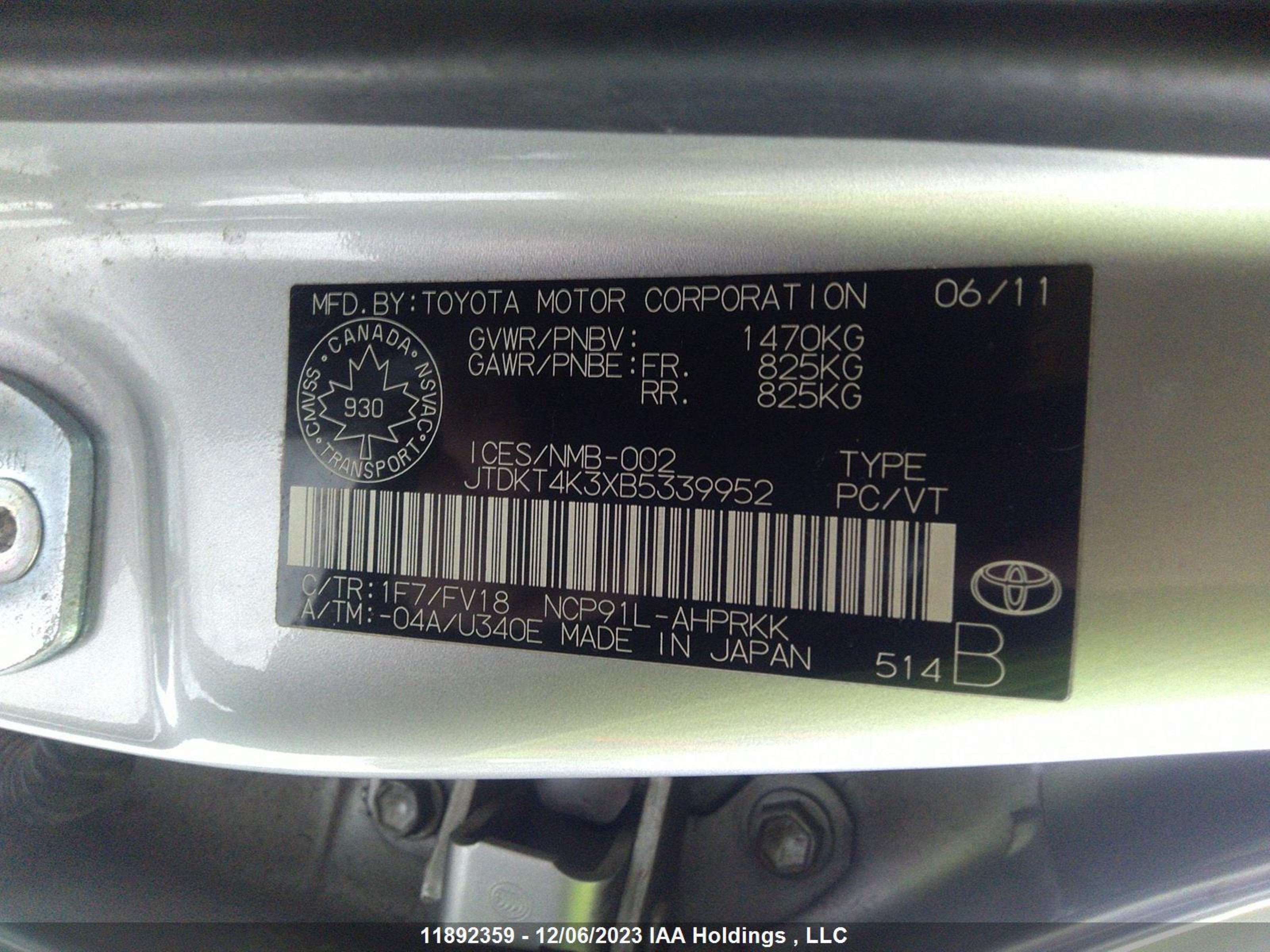 Photo 8 VIN: JTDKT4K3XB5339952 - TOYOTA YARIS 