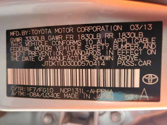 Photo 12 VIN: JTDKTUD30DD570414 - TOYOTA YARIS 