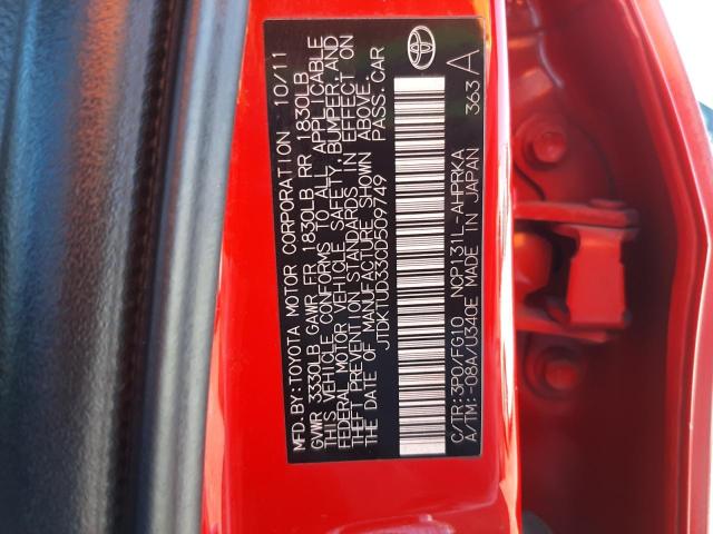 Photo 12 VIN: JTDKTUD33CD509749 - TOYOTA YARIS 